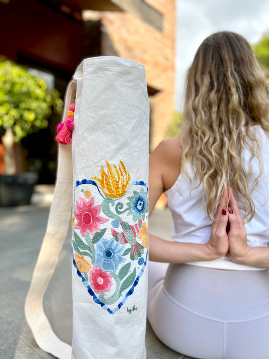 Bolsa para tapete de yoga - Corazón bordado