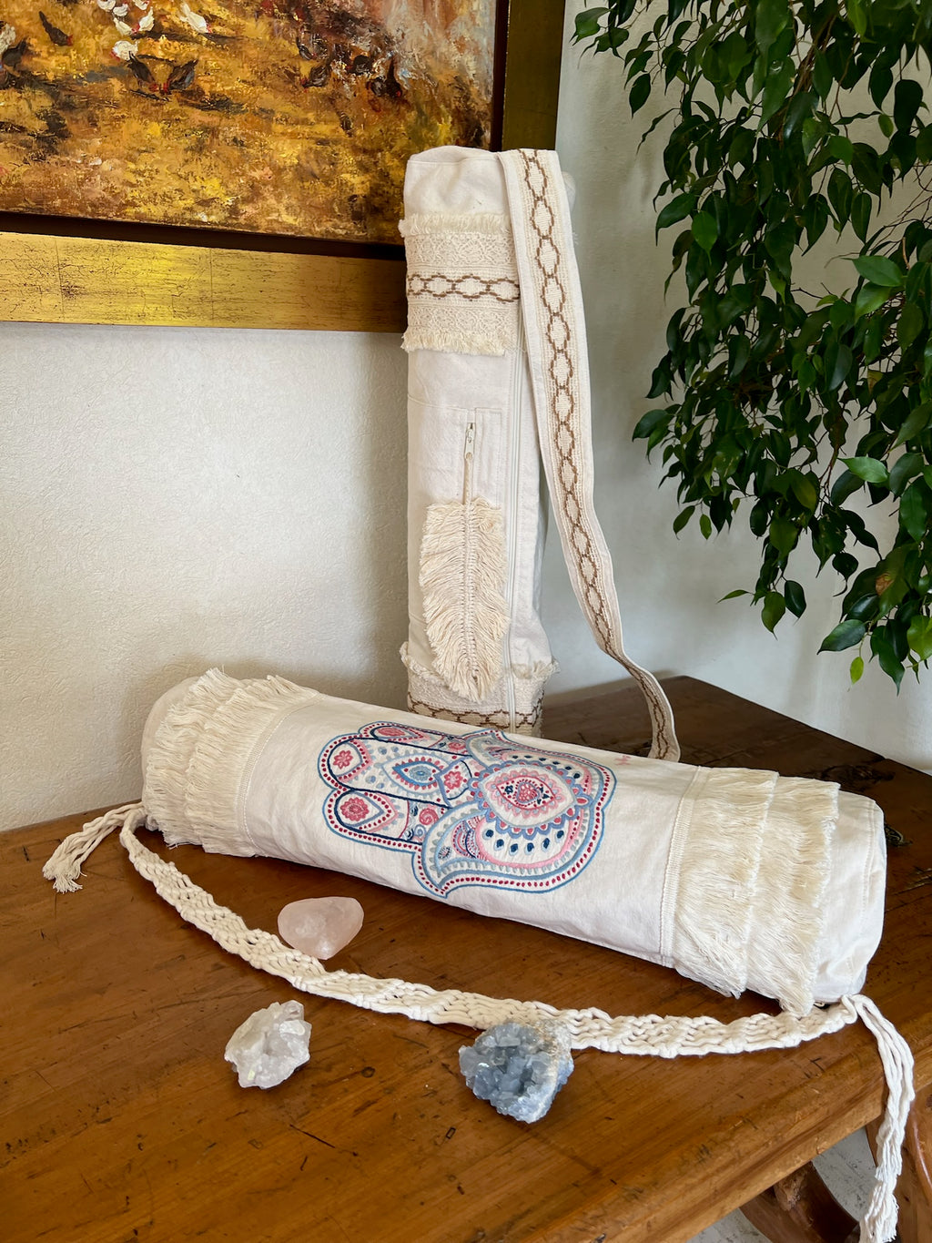 Bolsa para tapete de yoga - Mano de Fátima bordada